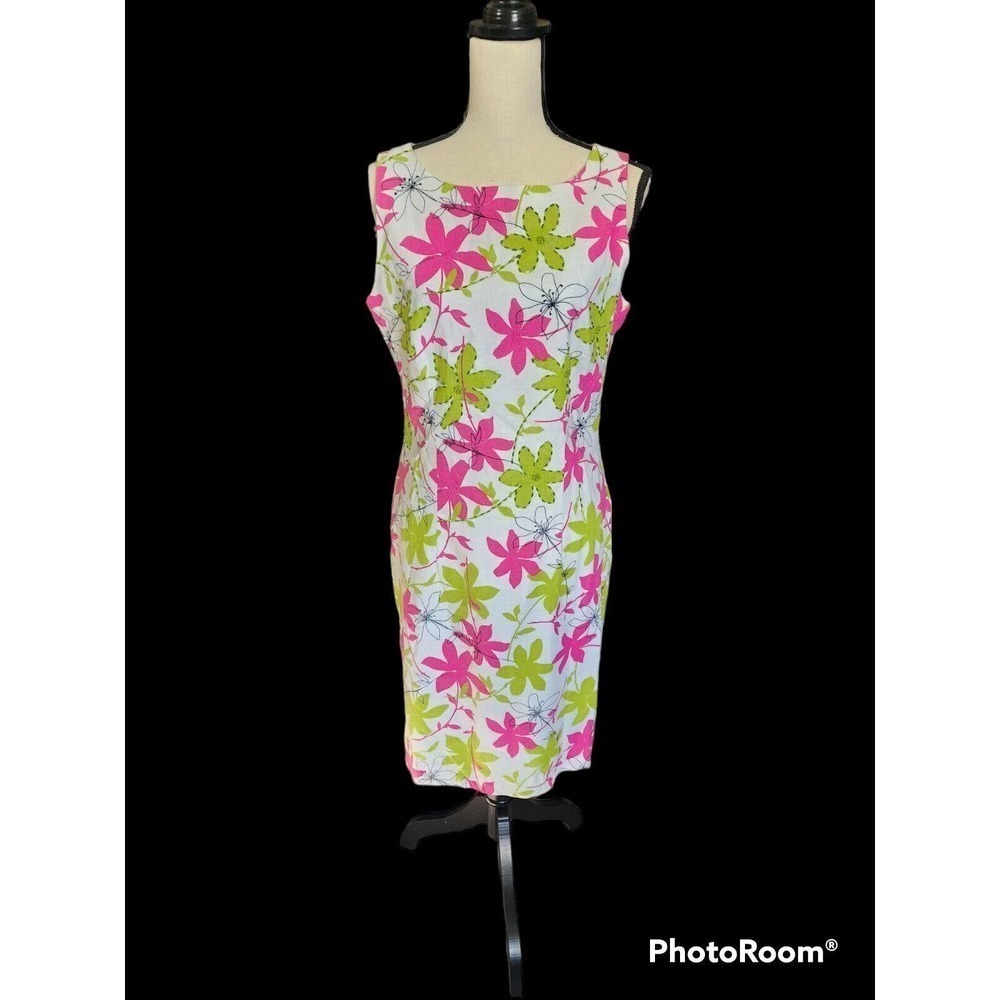 Jessica Howard Sequined Floral Linen Sheath Colorful Dress Size 12 NWT